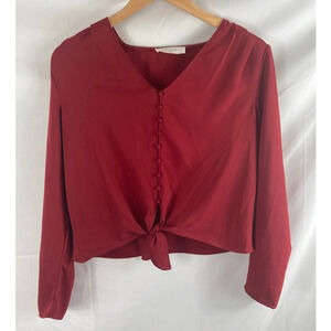 elodie tie bottom button front top red S